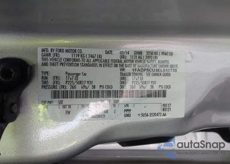 2014 Ford C-Max Energi Sel z USA, uszkodzony, nr VIN 1FADP5CU3EL510735